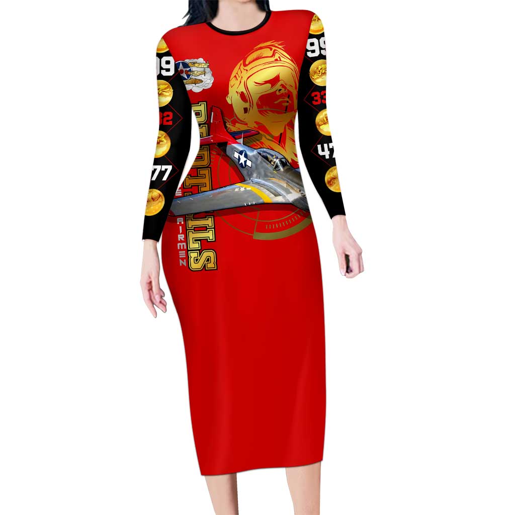Tuskegee Red Tails Airmen Family Matching Long Sleeve Bodycon Dress and Hawaiian Shirt WWII Fighter Pilot Legacy - Wonder Print Shop