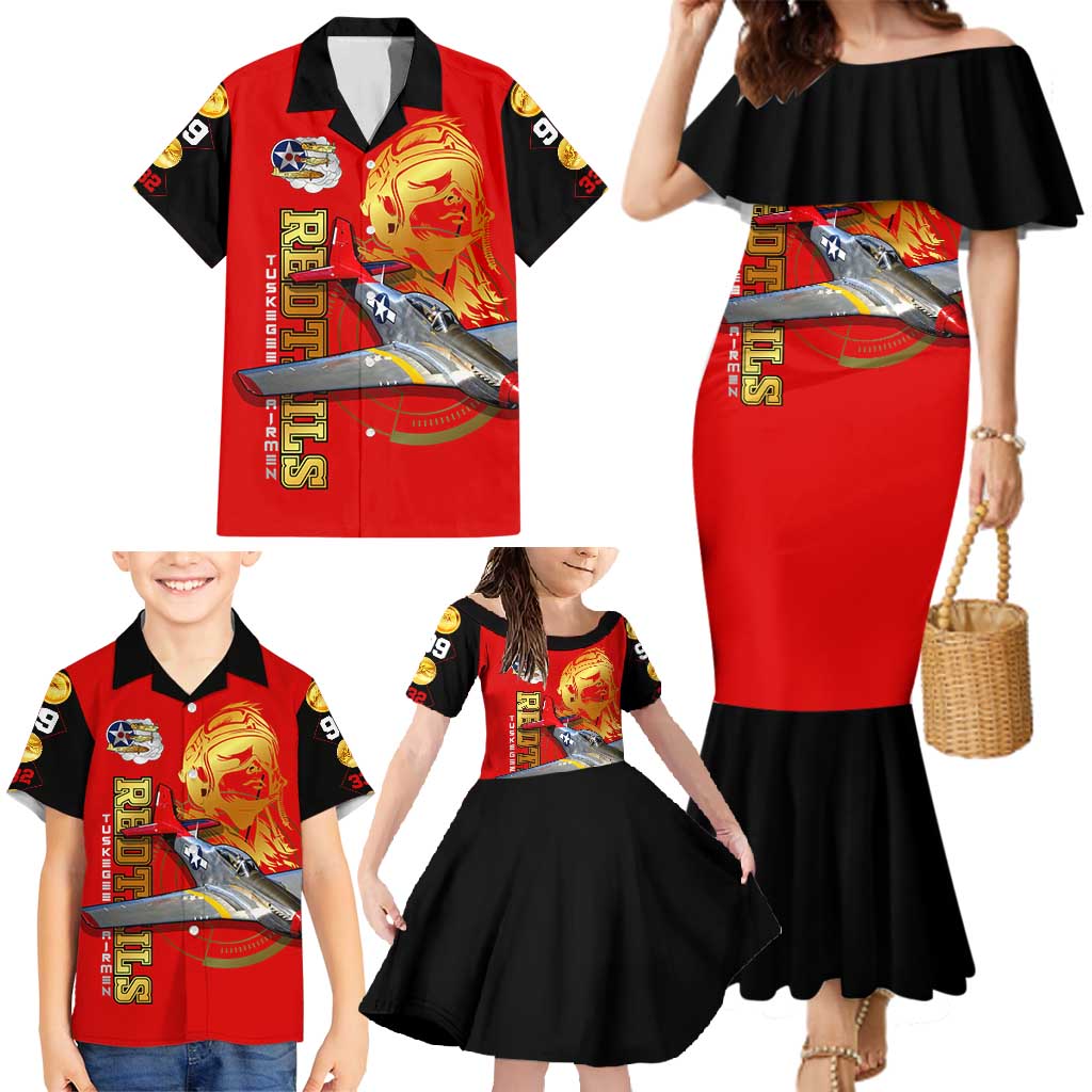 Tuskegee Red Tails Airmen Family Matching Mermaid Dress and Hawaiian Shirt WWII Fighter Pilot Legacy - Wonder Print Shop