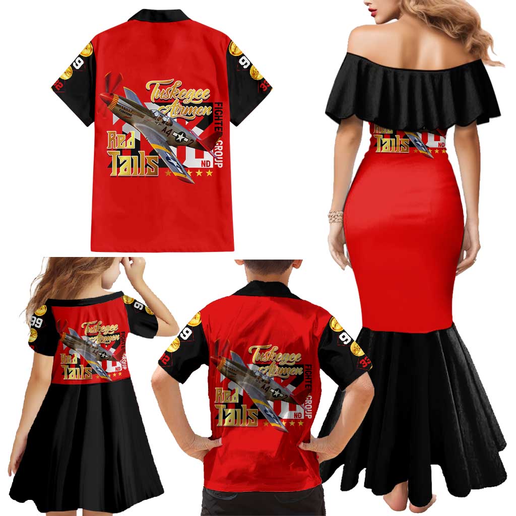 Tuskegee Red Tails Airmen Family Matching Mermaid Dress and Hawaiian Shirt WWII Fighter Pilot Legacy - Wonder Print Shop