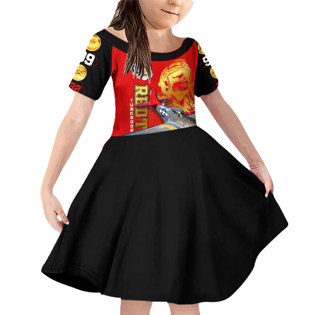Tuskegee Red Tails Airmen Family Matching Off Shoulder Short Dress and Hawaiian Shirt WWII Fighter Pilot Legacy - Wonder Print Shop