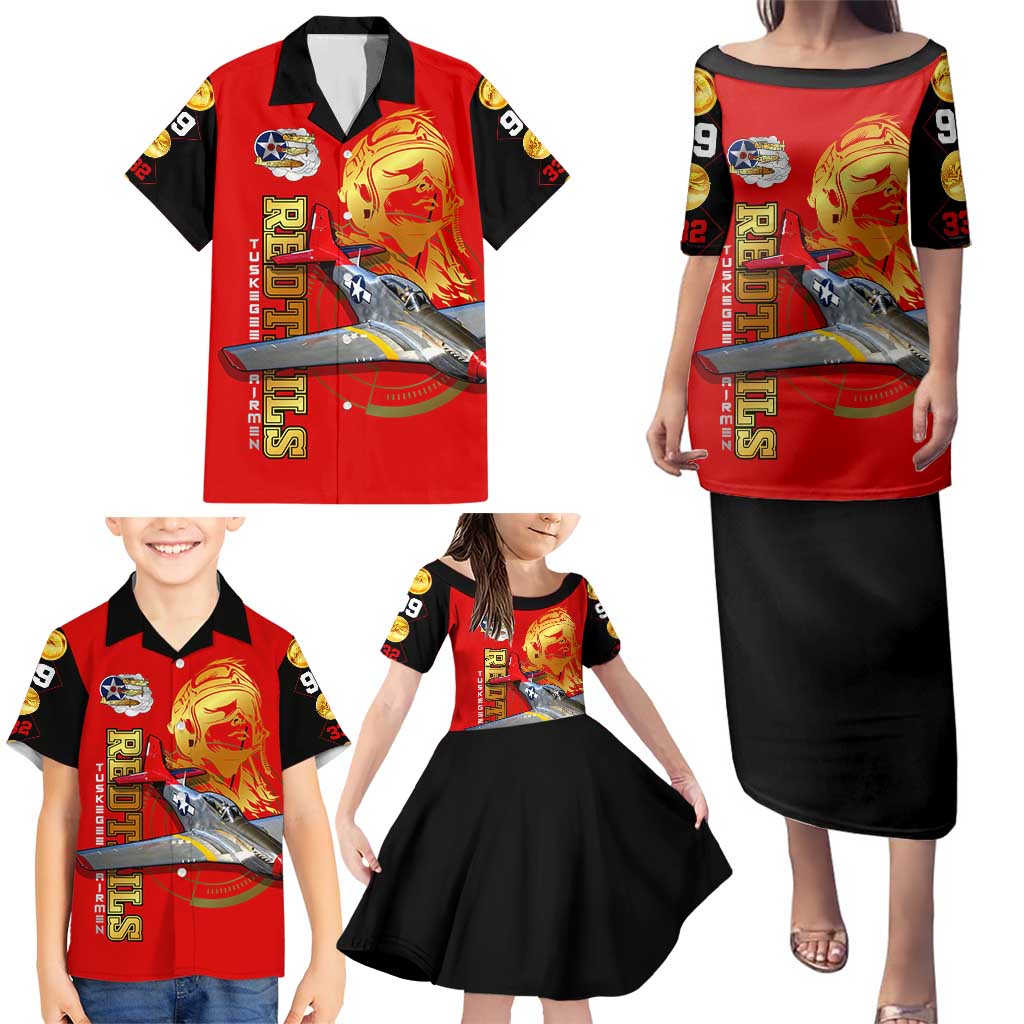 Tuskegee Red Tails Airmen Family Matching Puletasi and Hawaiian Shirt WWII Fighter Pilot Legacy - Wonder Print Shop