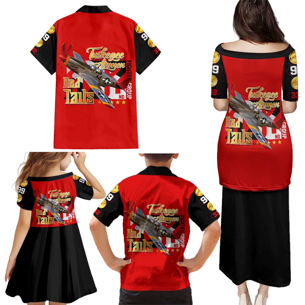 Tuskegee Red Tails Airmen Family Matching Puletasi and Hawaiian Shirt WWII Fighter Pilot Legacy - Wonder Print Shop