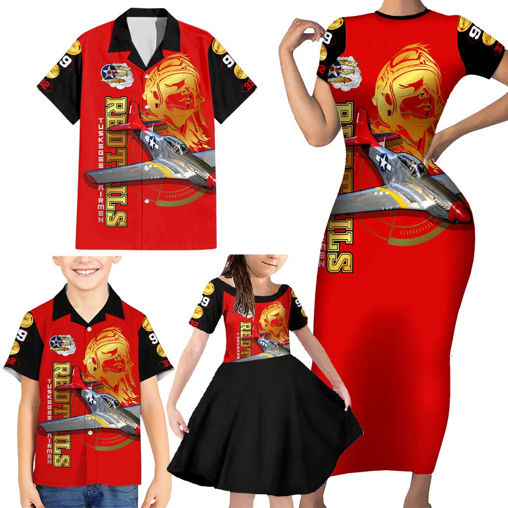 Tuskegee Red Tails Airmen Family Matching Short Sleeve Bodycon Dress and Hawaiian Shirt WWII Fighter Pilot Legacy - Wonder Print Shop