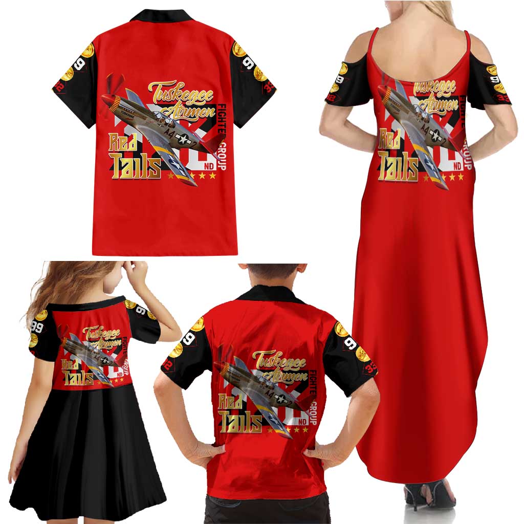Tuskegee Red Tails Airmen Family Matching Summer Maxi Dress and Hawaiian Shirt WWII Fighter Pilot Legacy - Wonder Print Shop
