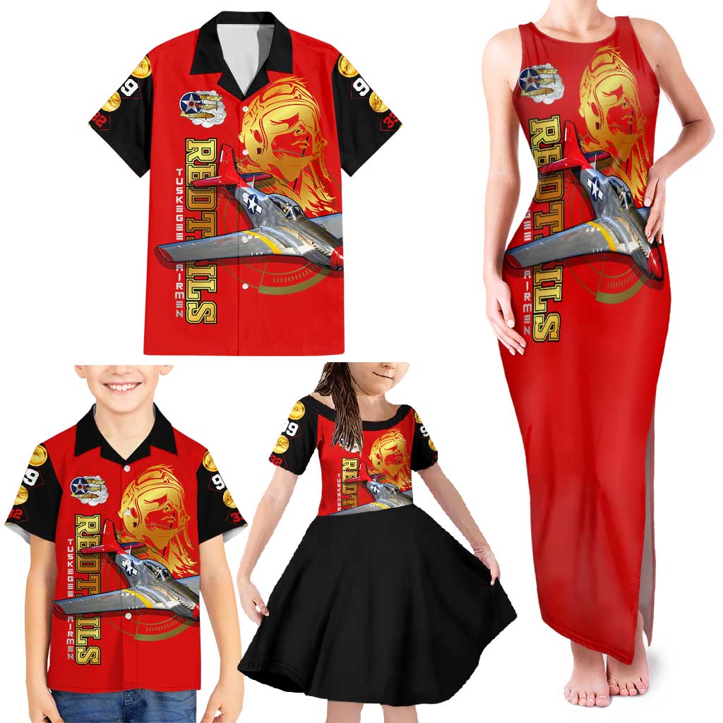 Tuskegee Red Tails Airmen Family Matching Tank Maxi Dress and Hawaiian Shirt WWII Fighter Pilot Legacy - Wonder Print Shop