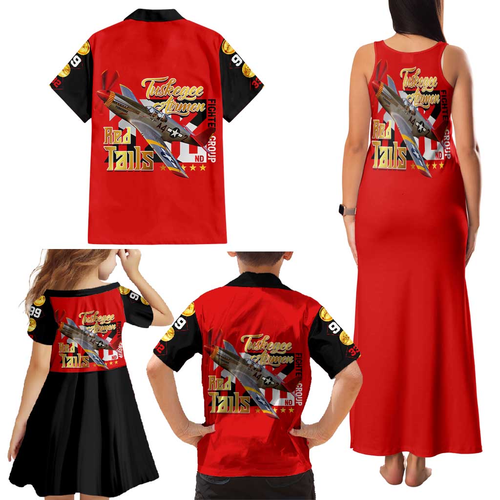 Tuskegee Red Tails Airmen Family Matching Tank Maxi Dress and Hawaiian Shirt WWII Fighter Pilot Legacy - Wonder Print Shop