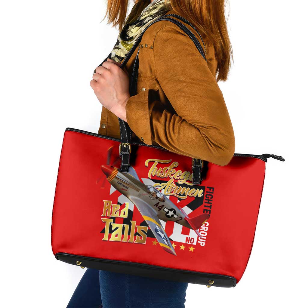 Tuskegee Red Tails Airmen Leather Tote Bag WWII Fighter Pilot Legacy - Wonder Print Shop