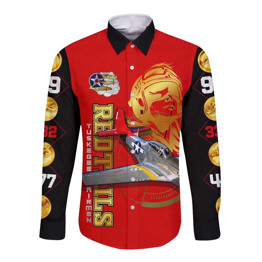 Tuskegee Red Tails Airmen Long Sleeve Button Shirt WWII Fighter Pilot Legacy - Wonder Print Shop