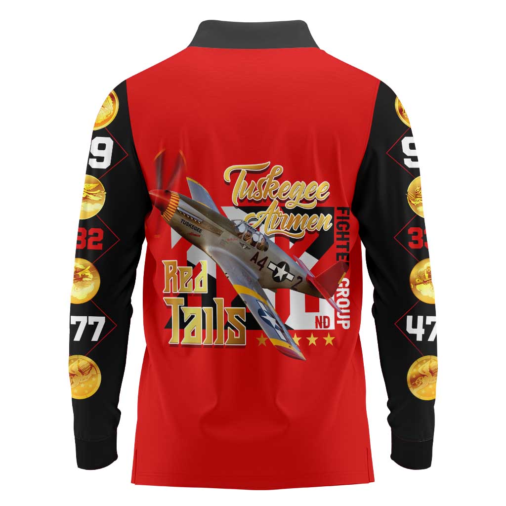 Tuskegee Red Tails Airmen Long Sleeve Polo Shirt WWII Fighter Pilot Legacy - Wonder Print Shop