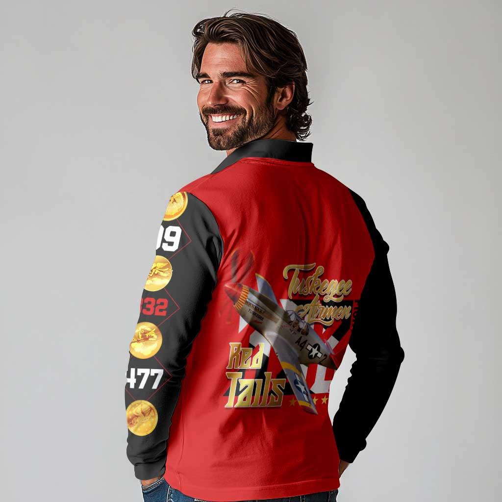 Tuskegee Red Tails Airmen Long Sleeve Polo Shirt WWII Fighter Pilot Legacy - Wonder Print Shop