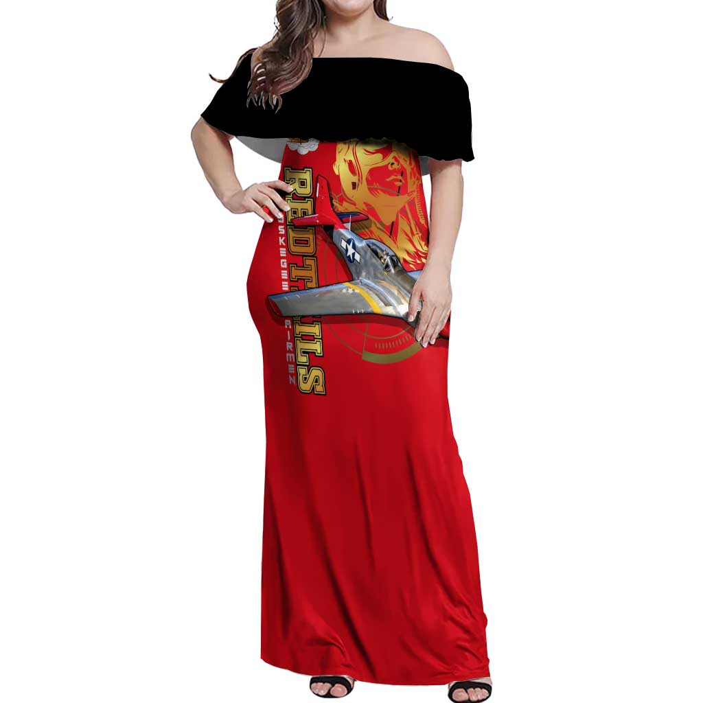 Tuskegee Red Tails Airmen Off Shoulder Maxi Dress WWII Fighter Pilot Legacy - Wonder Print Shop