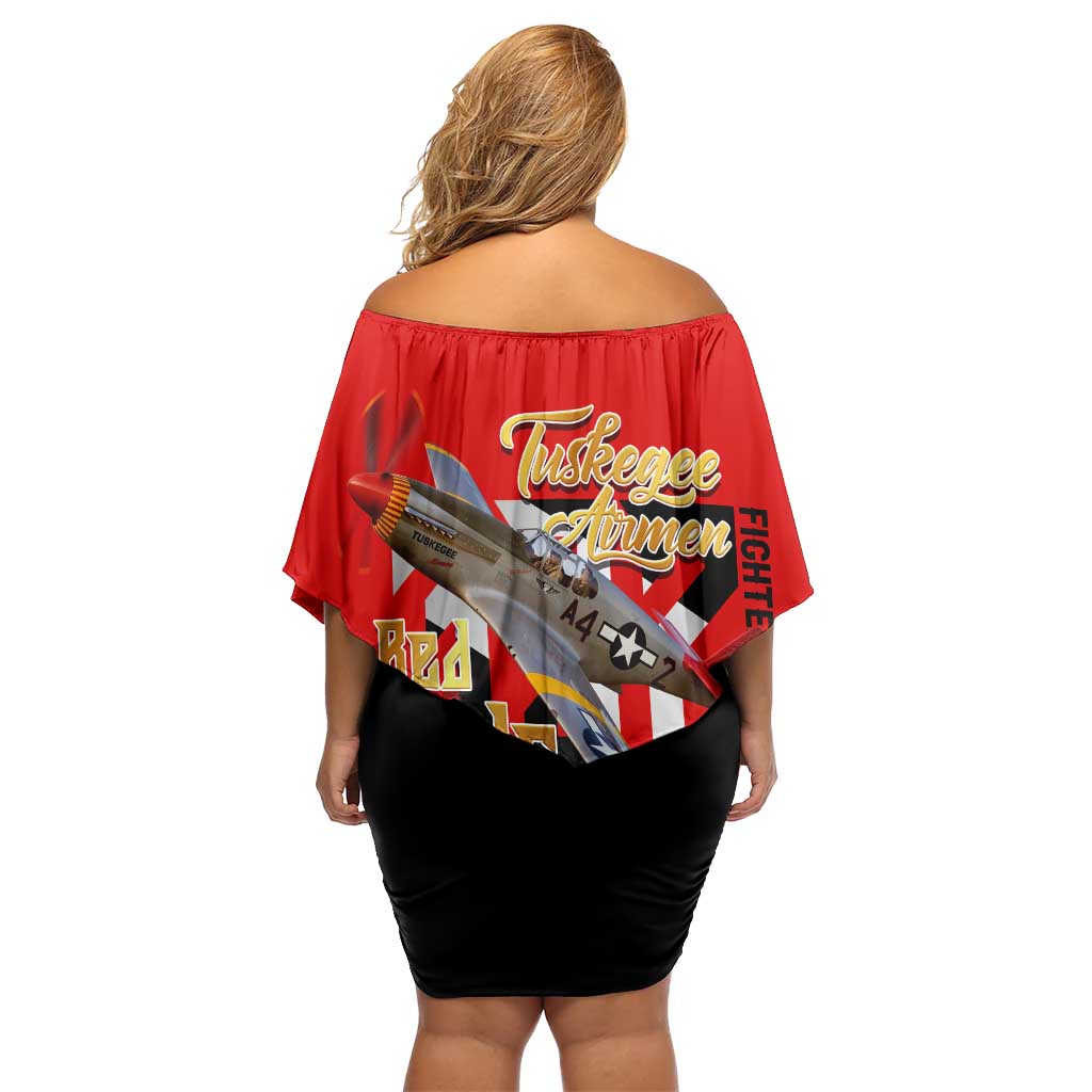 Tuskegee Red Tails Airmen Off Shoulder Short Dress WWII Fighter Pilot Legacy - Wonder Print Shop