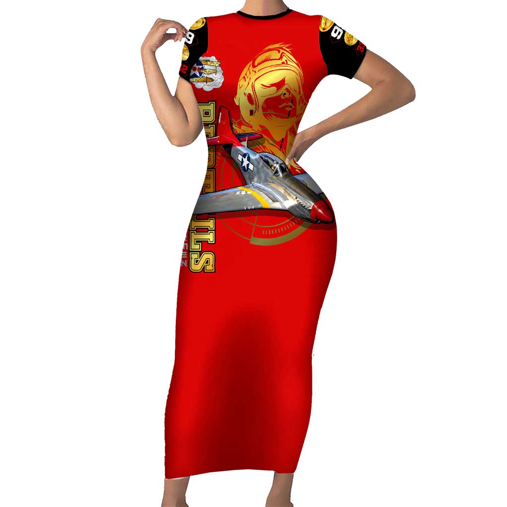 Tuskegee Red Tails Airmen Short Sleeve Bodycon Dress WWII Fighter Pilot Legacy - Wonder Print Shop