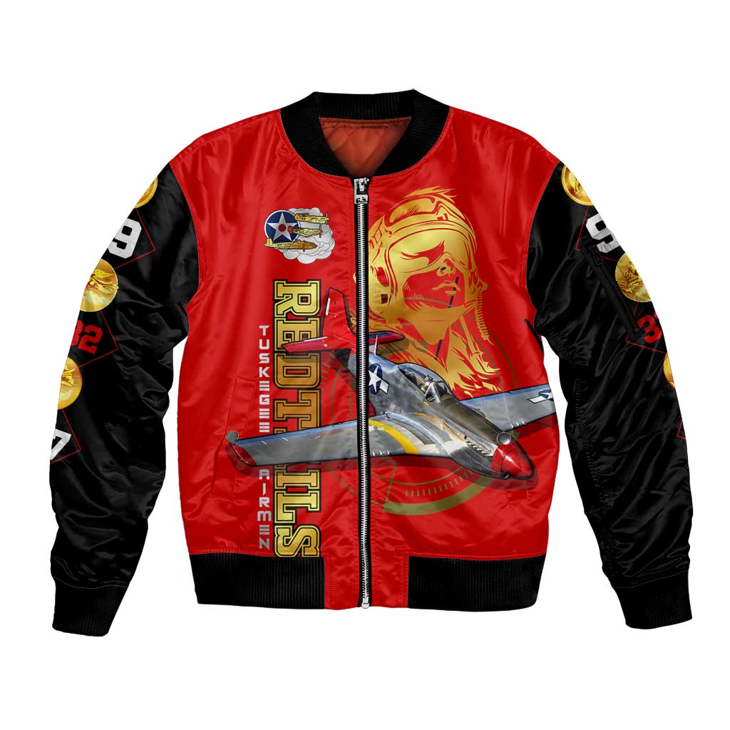 Tuskegee Red Tails Airmen Sleeve Zip Bomber Jacket WWII Fighter Pilot Legacy - Wonder Print Shop