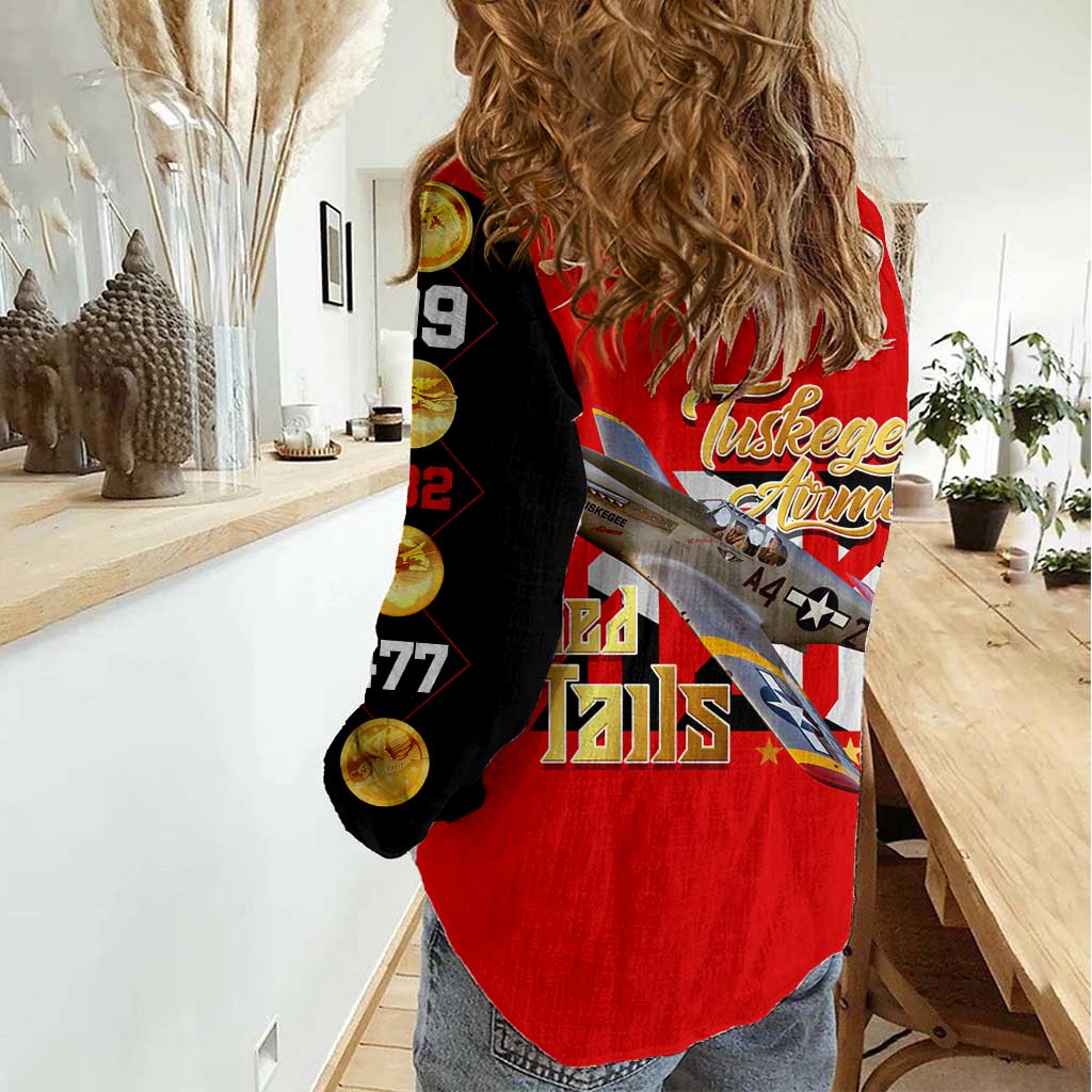 Tuskegee Red Tails Airmen Women Casual Shirt WWII Fighter Pilot Legacy - Wonder Print Shop