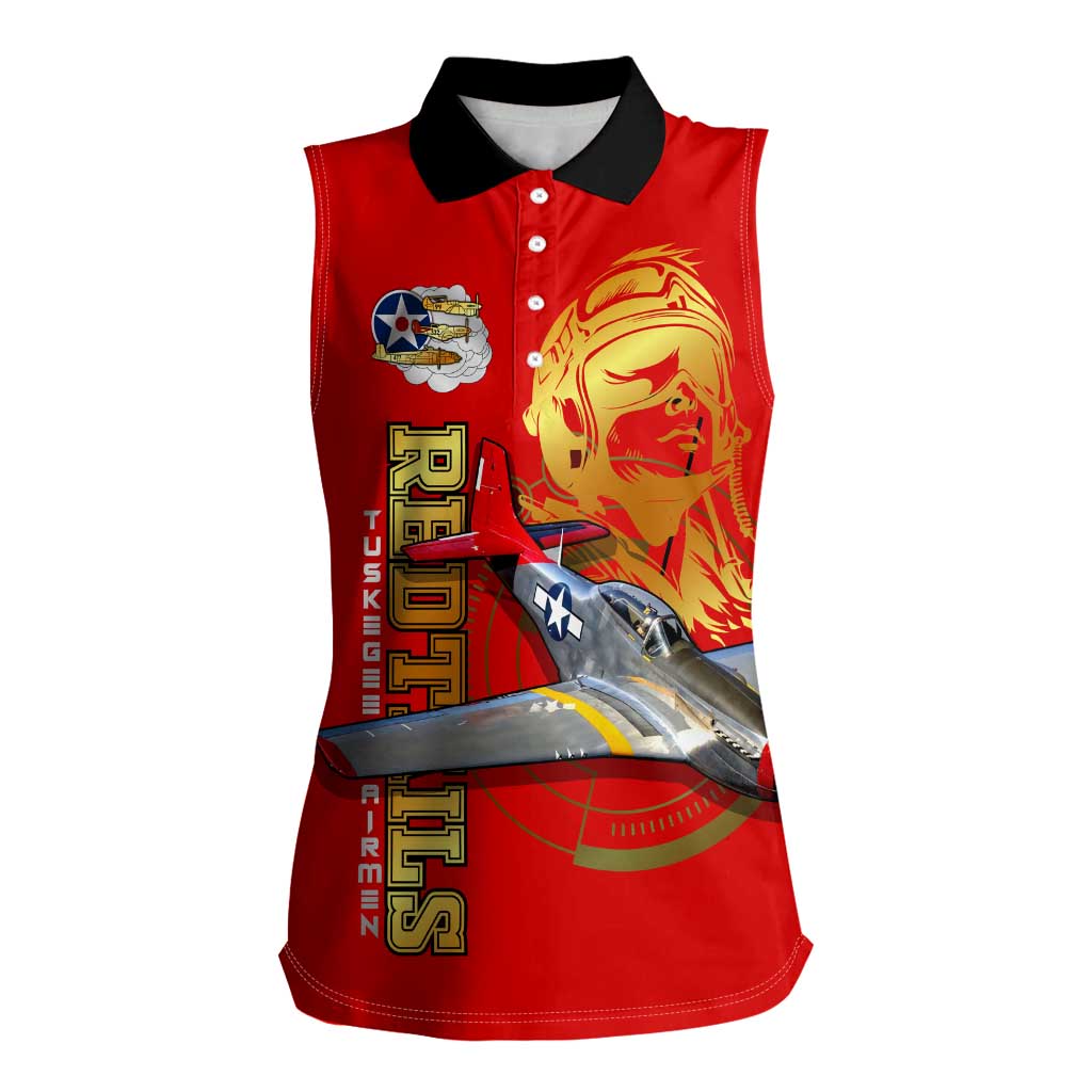Tuskegee Red Tails Airmen Women Sleeveless Polo Shirt WWII Fighter Pilot Legacy - Wonder Print Shop