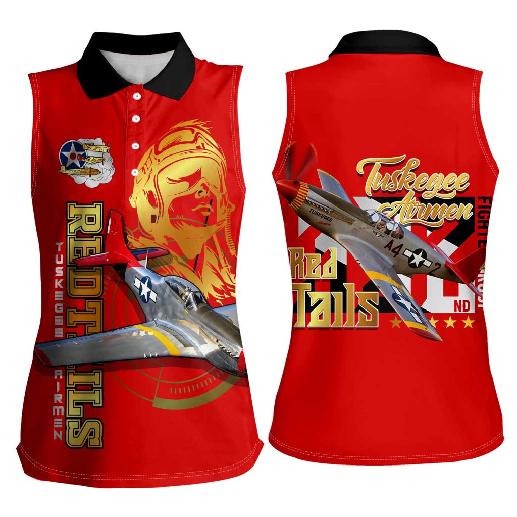 Tuskegee Red Tails Airmen Women Sleeveless Polo Shirt WWII Fighter Pilot Legacy - Wonder Print Shop