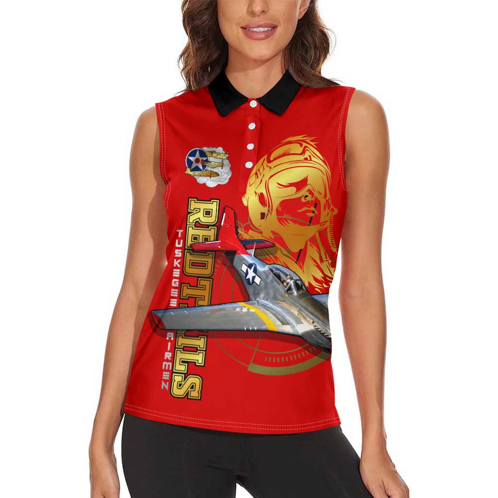 Tuskegee Red Tails Airmen Women Sleeveless Polo Shirt WWII Fighter Pilot Legacy - Wonder Print Shop