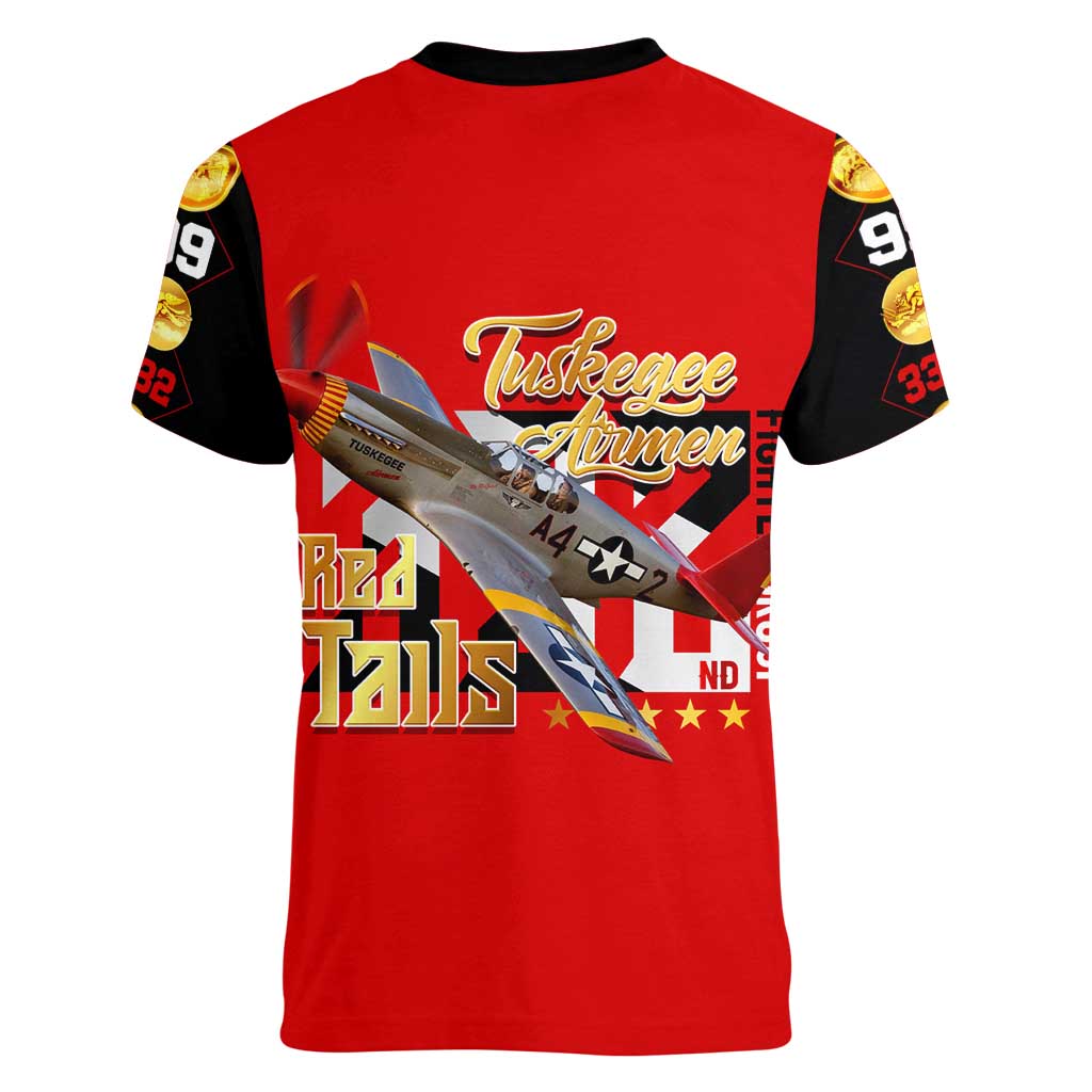 Tuskegee Red Tails Airmen Women V-Neck T-Shirt WWII Fighter Pilot Legacy - Wonder Print Shop