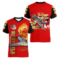 Tuskegee Red Tails Airmen Women V-Neck T-Shirt WWII Fighter Pilot Legacy - Wonder Print Shop