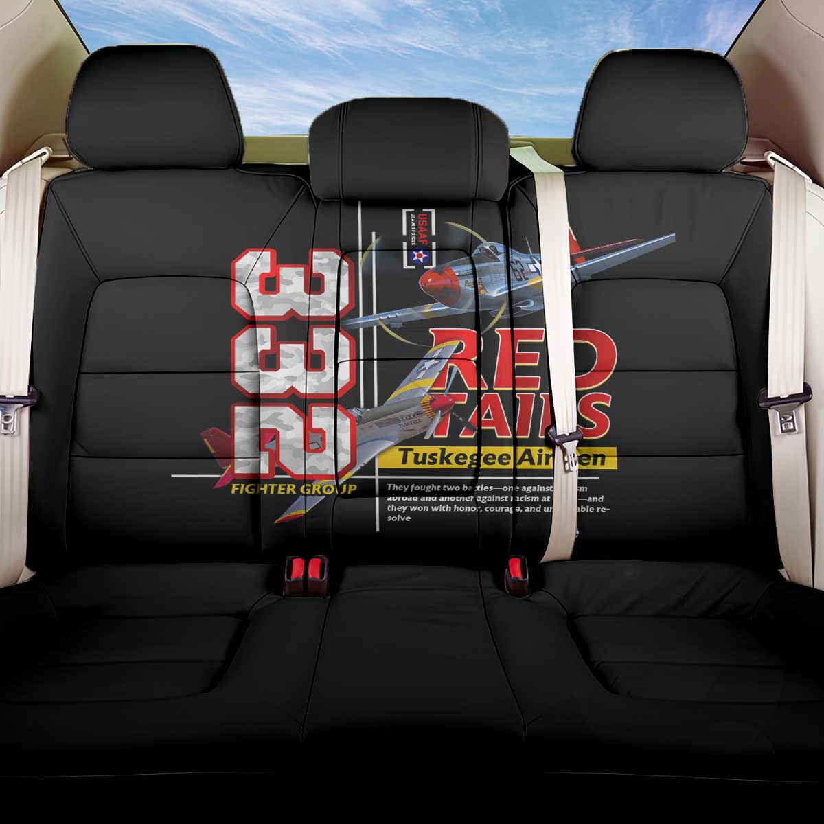 Red Tails Spitfire Tuskegee Airmen Back Car Seat Cover 332nd Fighter Group WWII Legacy Tribute - Wonder Print Shop