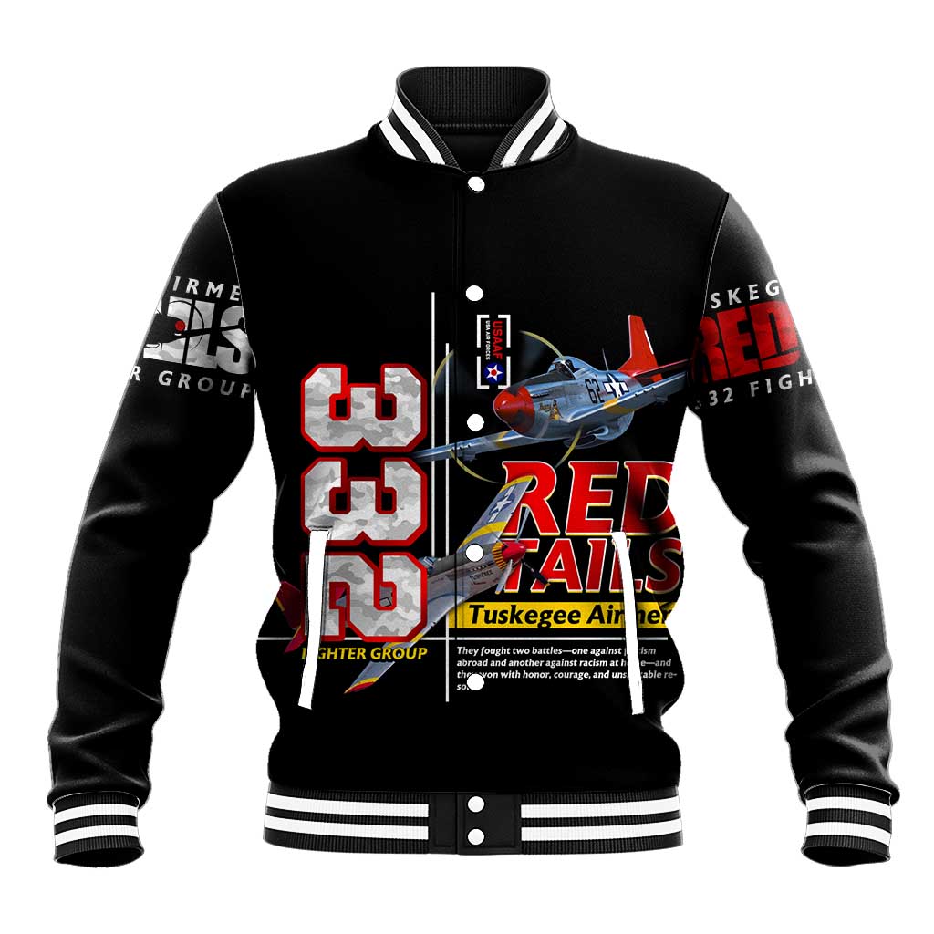 Red Tails Spitfire Tuskegee Airmen Baseball Jacket 332nd Fighter Group WWII Legacy Tribute - Wonder Print Shop