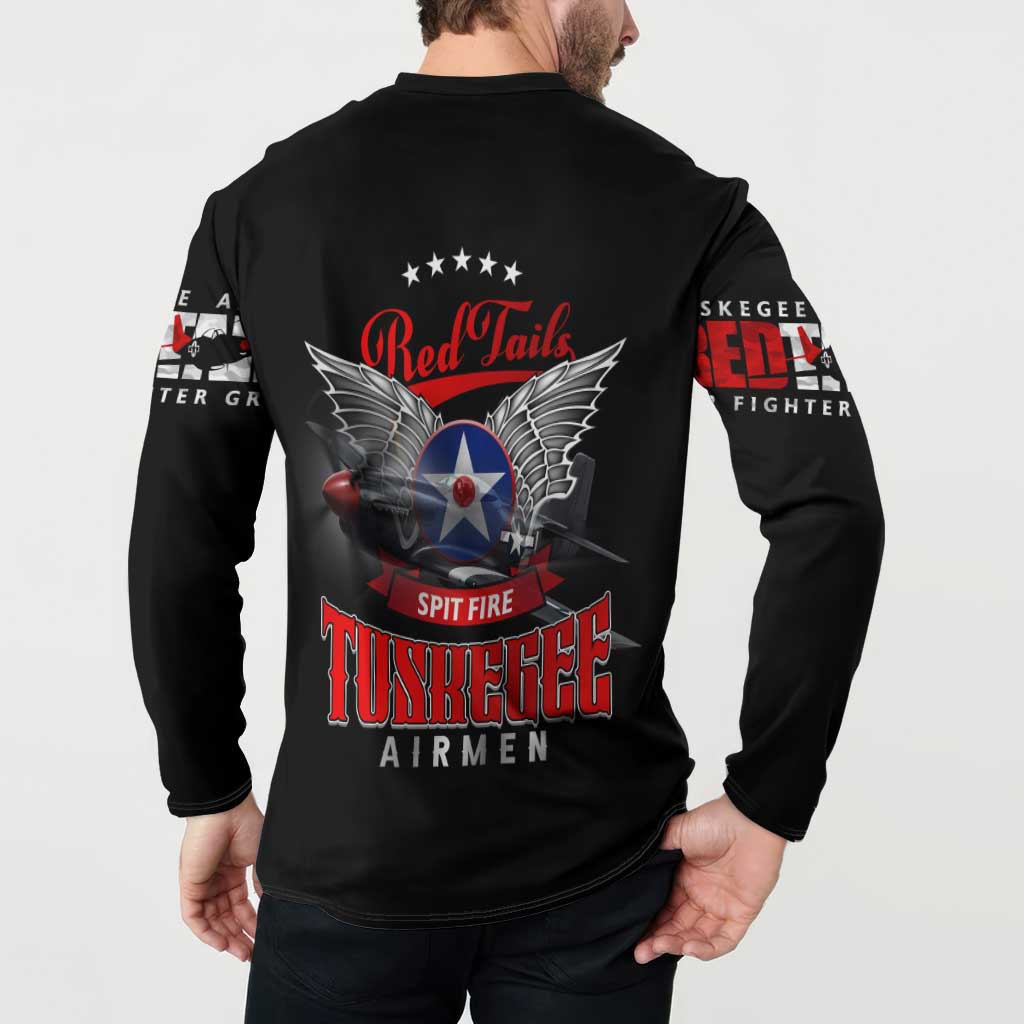 Red Tails Spitfire Tuskegee Airmen Button Sweatshirt 332nd Fighter Group WWII Legacy Tribute - Wonder Print Shop