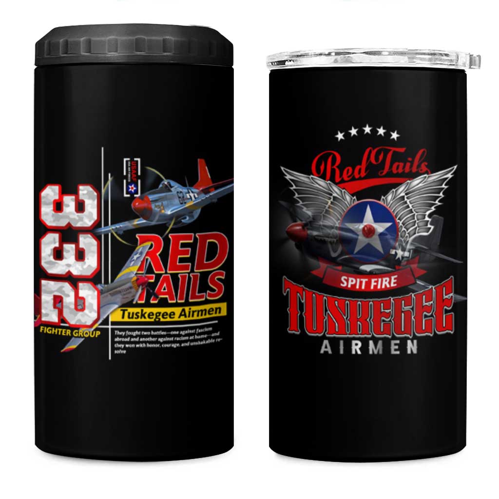 Red Tails Spitfire Tuskegee Airmen 4 in 1 Can Cooler Tumbler 332nd Fighter Group WWII Legacy Tribute - Wonder Print Shop
