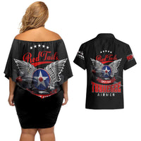 Red Tails Spitfire Tuskegee Airmen Couples Matching Off Shoulder Short Dress and Hawaiian Shirt 332nd Fighter Group WWII Legacy Tribute - Wonder Print Shop