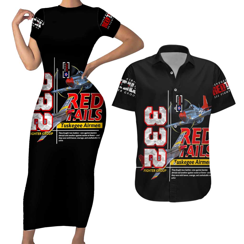 Red Tails Spitfire Tuskegee Airmen Couples Matching Short Sleeve Bodycon Dress and Hawaiian Shirt 332nd Fighter Group WWII Legacy Tribute - Wonder Print Shop