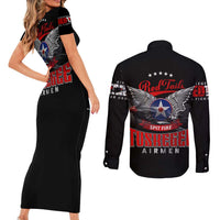 Red Tails Spitfire Tuskegee Airmen Couples Matching Short Sleeve Bodycon Dress and Long Sleeve Button Shirt 332nd Fighter Group WWII Legacy Tribute - Wonder Print Shop