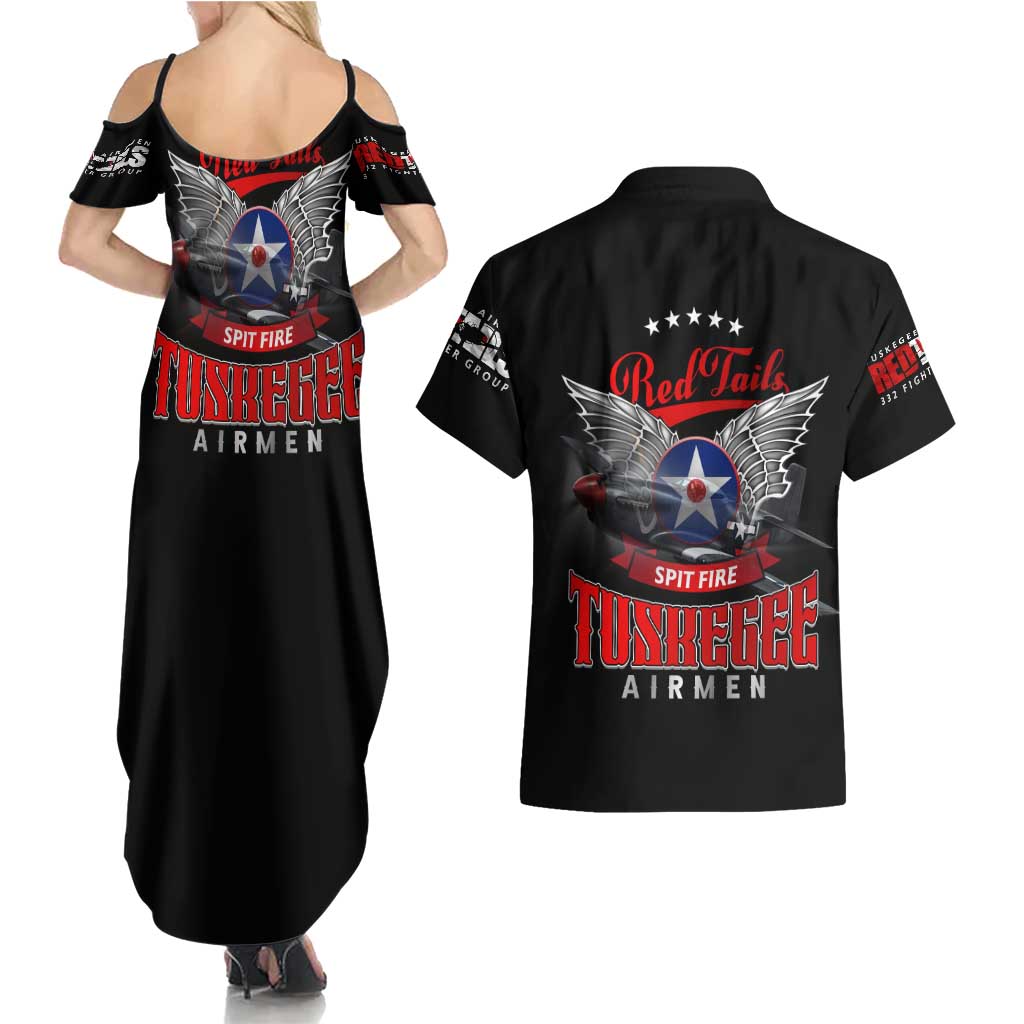 Red Tails Spitfire Tuskegee Airmen Couples Matching Summer Maxi Dress and Hawaiian Shirt 332nd Fighter Group WWII Legacy Tribute - Wonder Print Shop