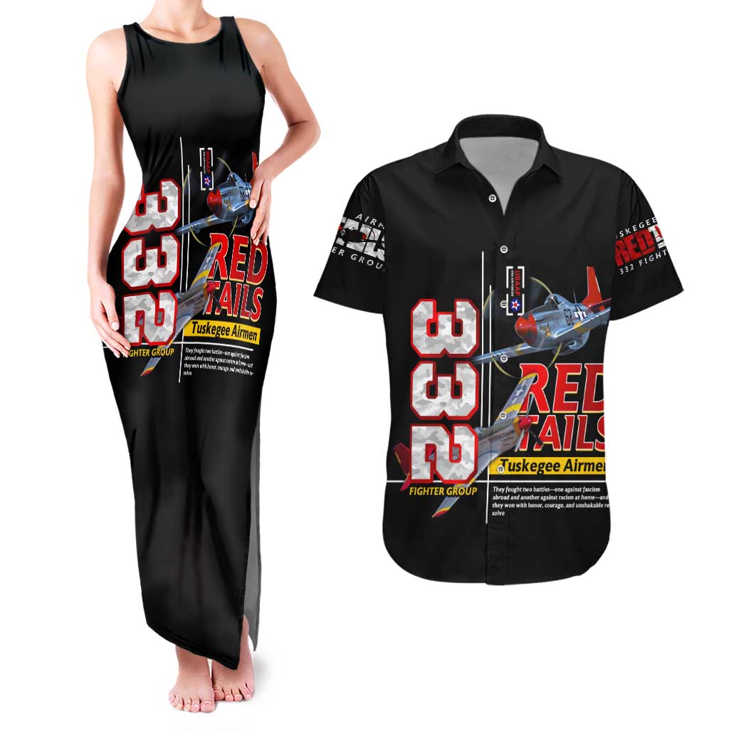 Red Tails Spitfire Tuskegee Airmen Couples Matching Tank Maxi Dress and Hawaiian Shirt 332nd Fighter Group WWII Legacy Tribute - Wonder Print Shop