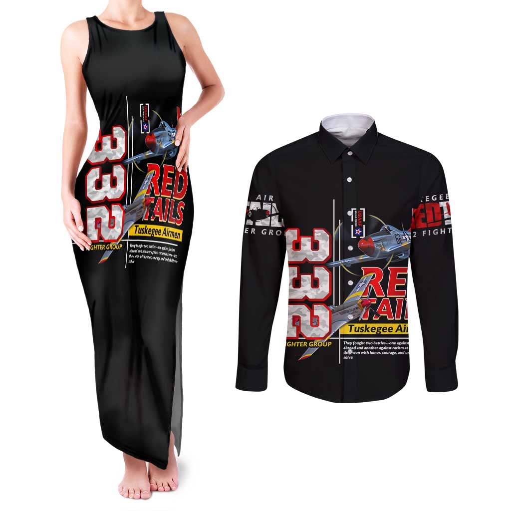 Red Tails Spitfire Tuskegee Airmen Couples Matching Tank Maxi Dress and Long Sleeve Button Shirt 332nd Fighter Group WWII Legacy Tribute - Wonder Print Shop
