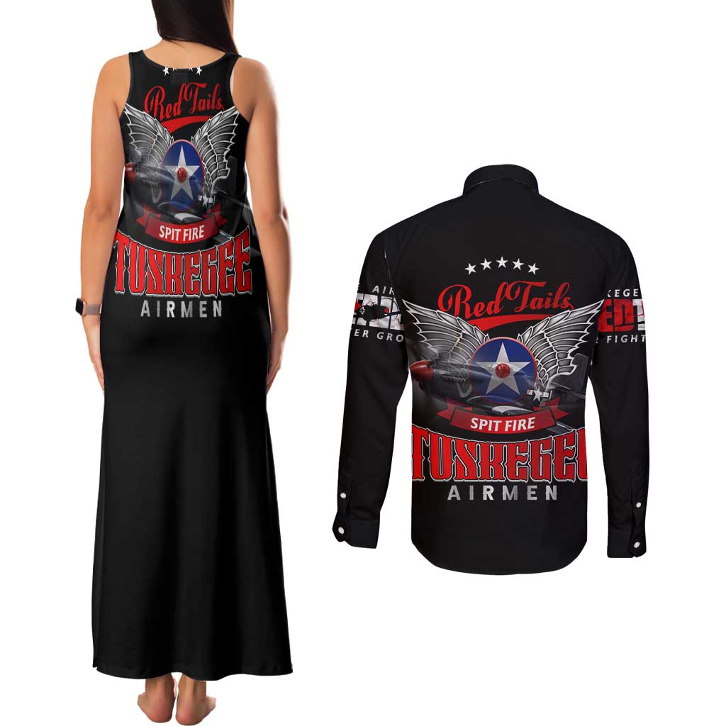 Red Tails Spitfire Tuskegee Airmen Couples Matching Tank Maxi Dress and Long Sleeve Button Shirt 332nd Fighter Group WWII Legacy Tribute - Wonder Print Shop
