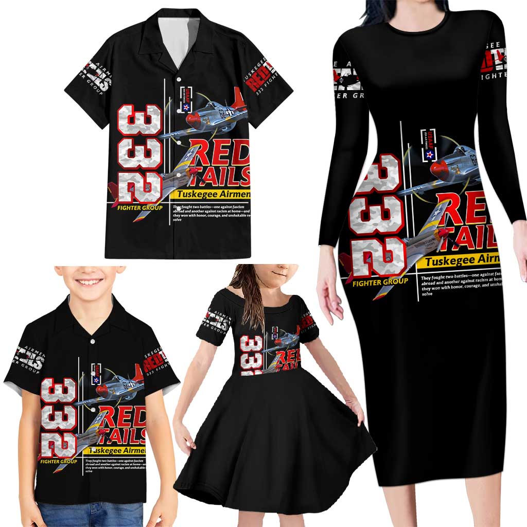 Red Tails Spitfire Tuskegee Airmen Family Matching Long Sleeve Bodycon Dress and Hawaiian Shirt 332nd Fighter Group WWII Legacy Tribute - Wonder Print Shop