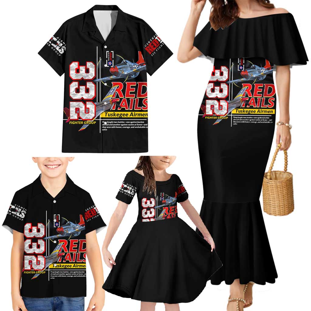 Red Tails Spitfire Tuskegee Airmen Family Matching Mermaid Dress and Hawaiian Shirt 332nd Fighter Group WWII Legacy Tribute - Wonder Print Shop
