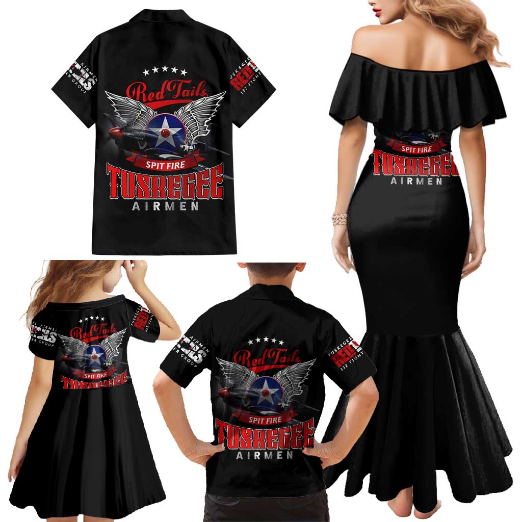 Red Tails Spitfire Tuskegee Airmen Family Matching Mermaid Dress and Hawaiian Shirt 332nd Fighter Group WWII Legacy Tribute - Wonder Print Shop