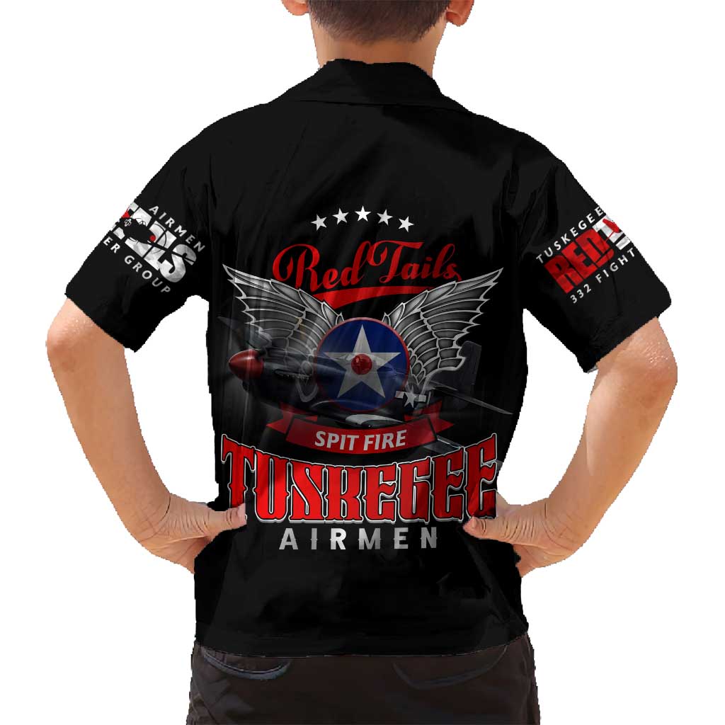 Red Tails Spitfire Tuskegee Airmen Family Matching Off Shoulder Maxi Dress and Hawaiian Shirt 332nd Fighter Group WWII Legacy Tribute - Wonder Print Shop
