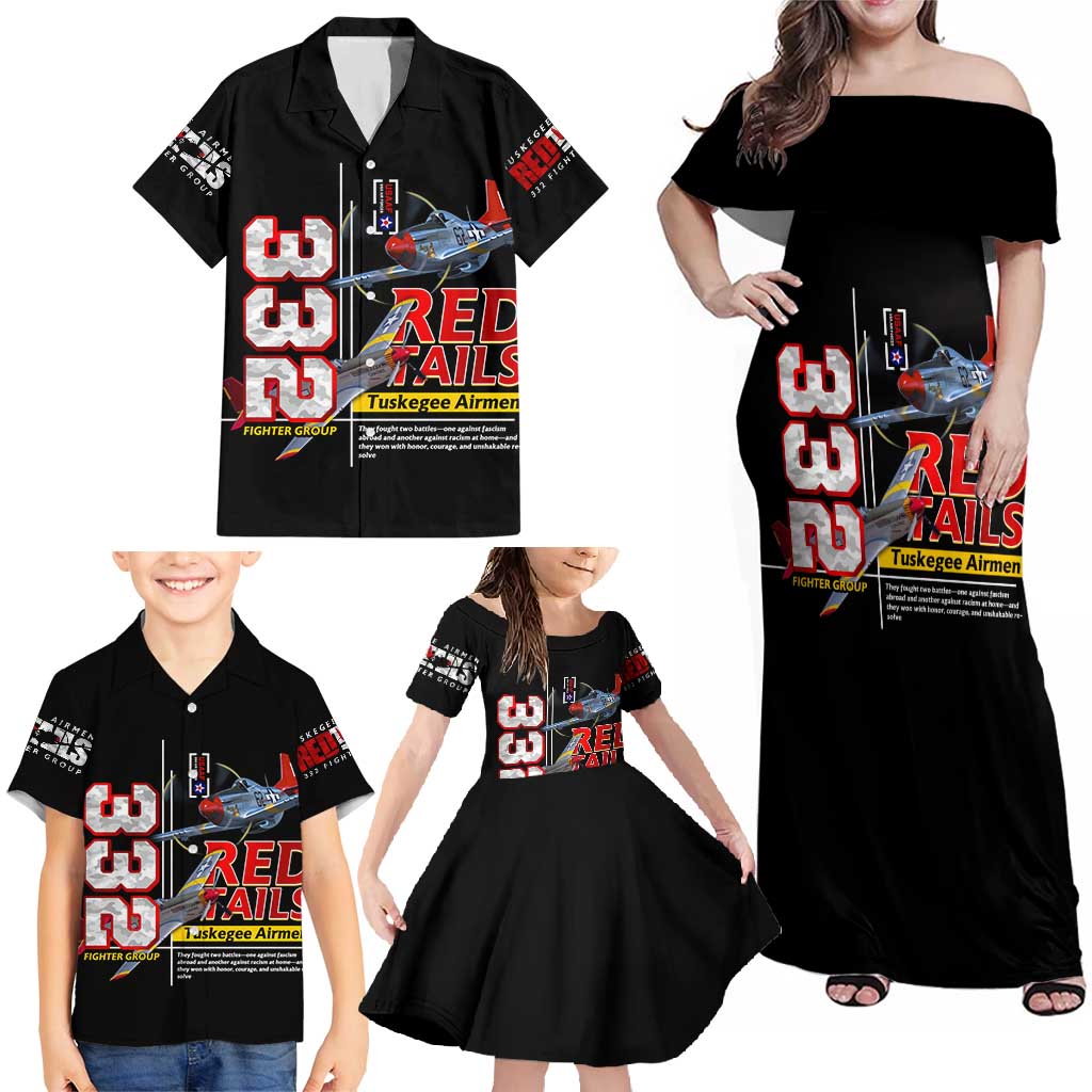 Red Tails Spitfire Tuskegee Airmen Family Matching Off Shoulder Maxi Dress and Hawaiian Shirt 332nd Fighter Group WWII Legacy Tribute - Wonder Print Shop