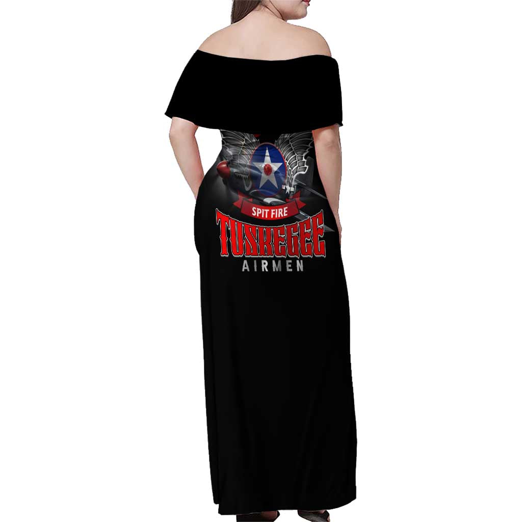 Red Tails Spitfire Tuskegee Airmen Family Matching Off Shoulder Maxi Dress and Hawaiian Shirt 332nd Fighter Group WWII Legacy Tribute - Wonder Print Shop