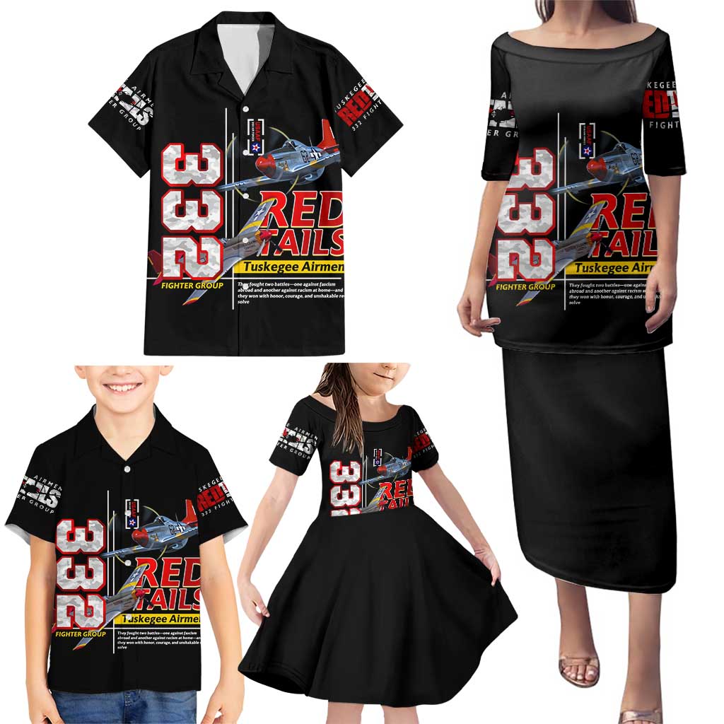 Red Tails Spitfire Tuskegee Airmen Family Matching Puletasi and Hawaiian Shirt 332nd Fighter Group WWII Legacy Tribute - Wonder Print Shop