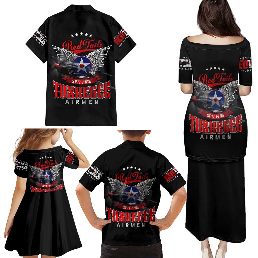 Red Tails Spitfire Tuskegee Airmen Family Matching Puletasi and Hawaiian Shirt 332nd Fighter Group WWII Legacy Tribute - Wonder Print Shop
