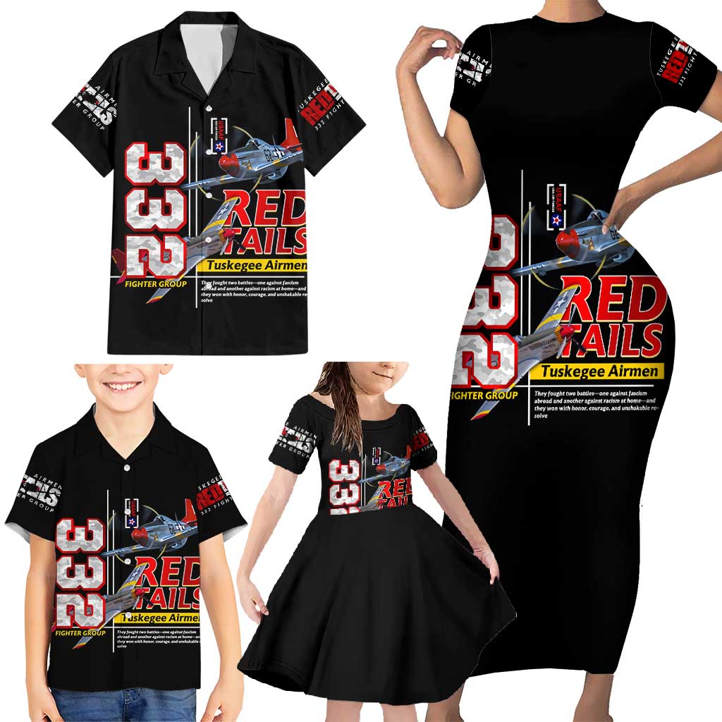 Red Tails Spitfire Tuskegee Airmen Family Matching Short Sleeve Bodycon Dress and Hawaiian Shirt 332nd Fighter Group WWII Legacy Tribute - Wonder Print Shop