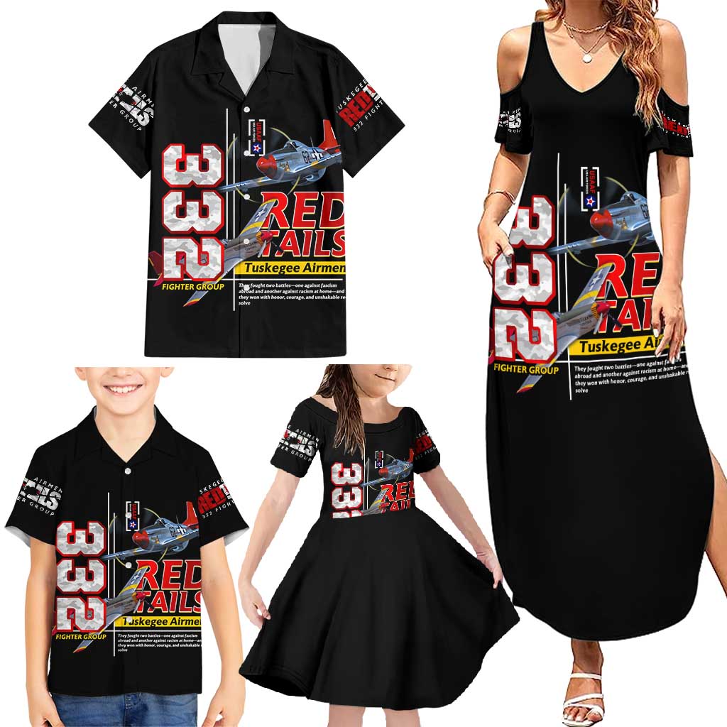 Red Tails Spitfire Tuskegee Airmen Family Matching Summer Maxi Dress and Hawaiian Shirt 332nd Fighter Group WWII Legacy Tribute - Wonder Print Shop