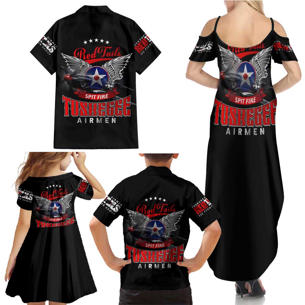 Red Tails Spitfire Tuskegee Airmen Family Matching Summer Maxi Dress and Hawaiian Shirt 332nd Fighter Group WWII Legacy Tribute - Wonder Print Shop