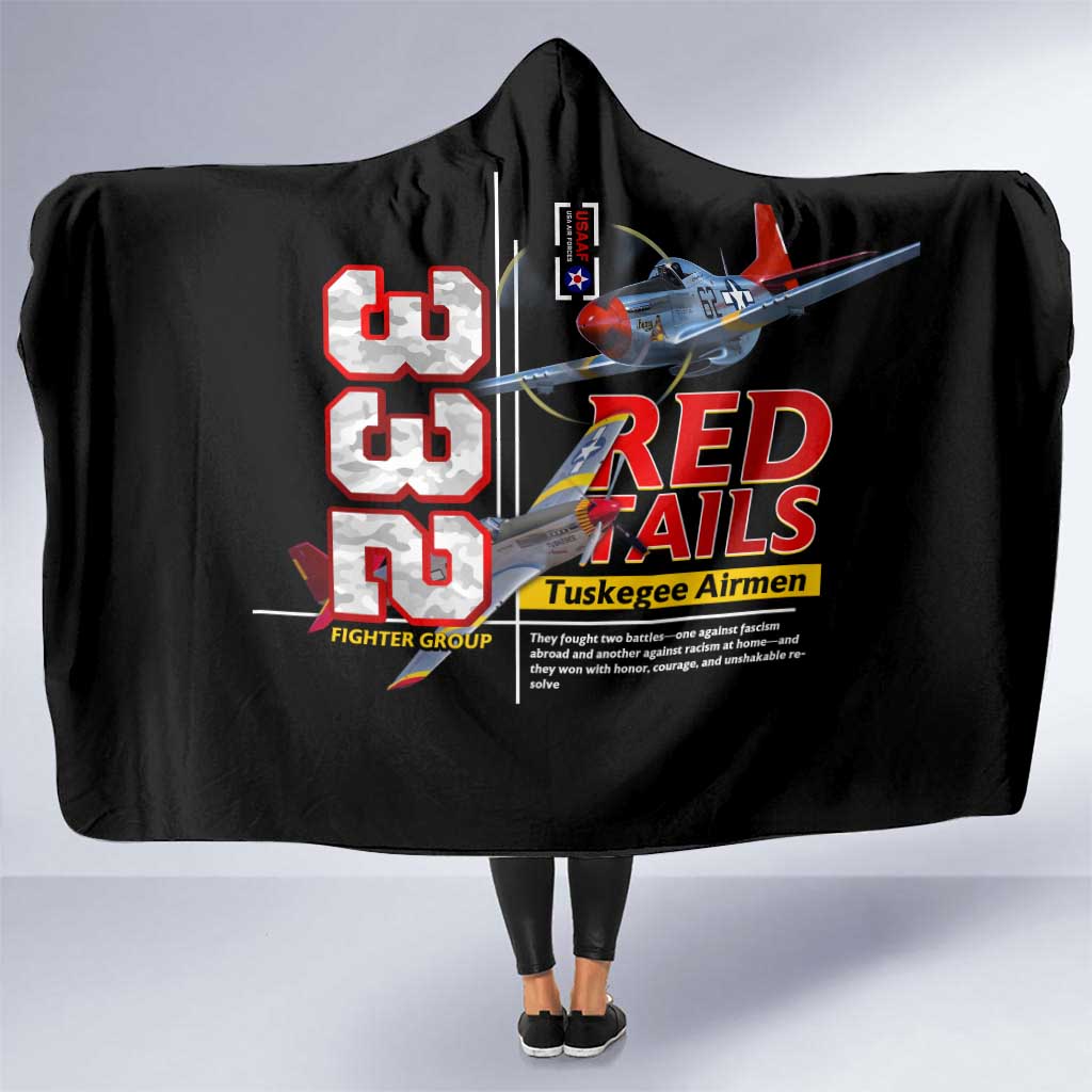 Red Tails Spitfire Tuskegee Airmen Hooded Blanket 332nd Fighter Group WWII Legacy Tribute - Wonder Print Shop