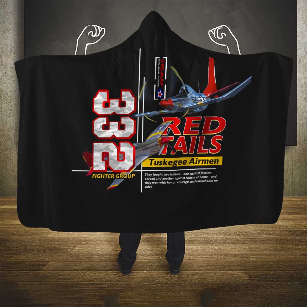 Red Tails Spitfire Tuskegee Airmen Hooded Blanket 332nd Fighter Group WWII Legacy Tribute - Wonder Print Shop