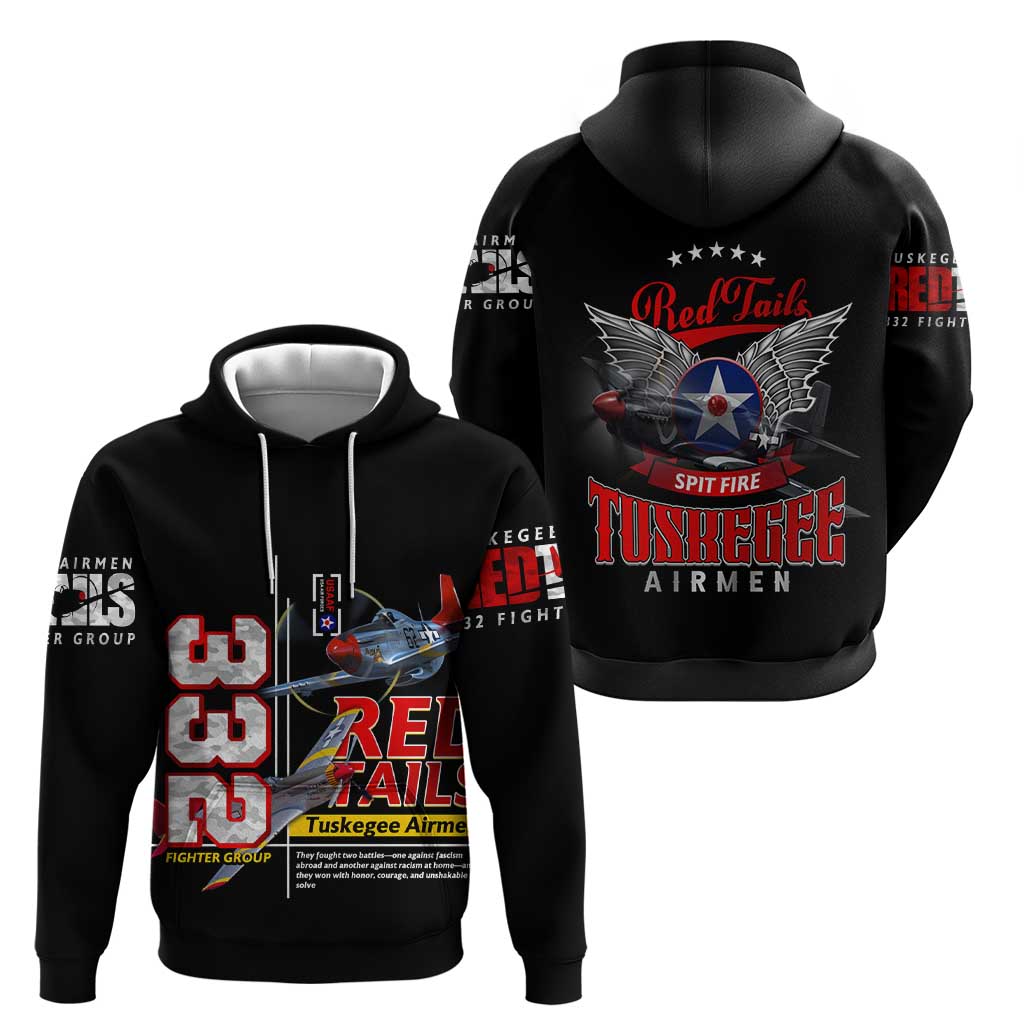 Red Tails Spitfire Tuskegee Airmen Hoodie 332nd Fighter Group WWII Legacy Tribute - Wonder Print Shop