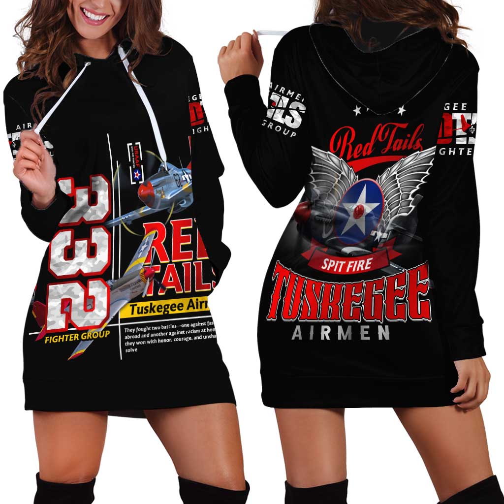 Red Tails Spitfire Tuskegee Airmen Hoodie Dress 332nd Fighter Group WWII Legacy Tribute - Wonder Print Shop